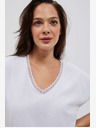 Moodo Bela ženska majica z V-izrezom in čipko Moodo