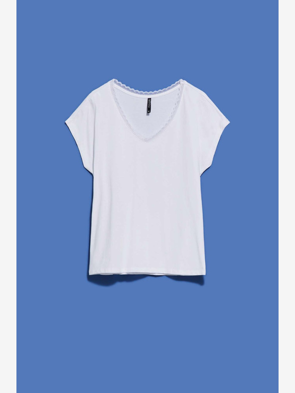 Moodo Bela ženska majica z V-izrezom in čipko Moodo
