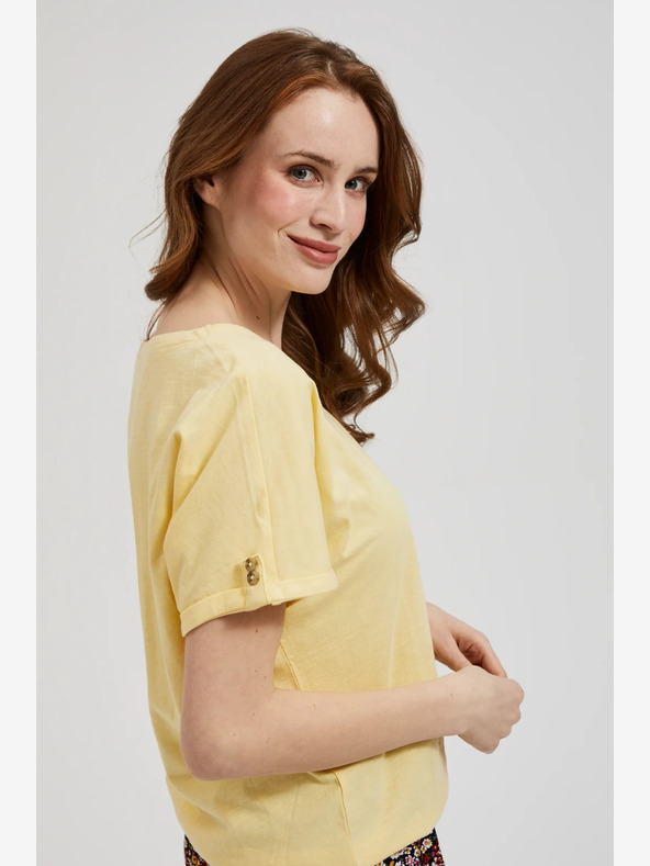 Moodo Rumena srajca z žepom in zavihanimi rokavi Moodo