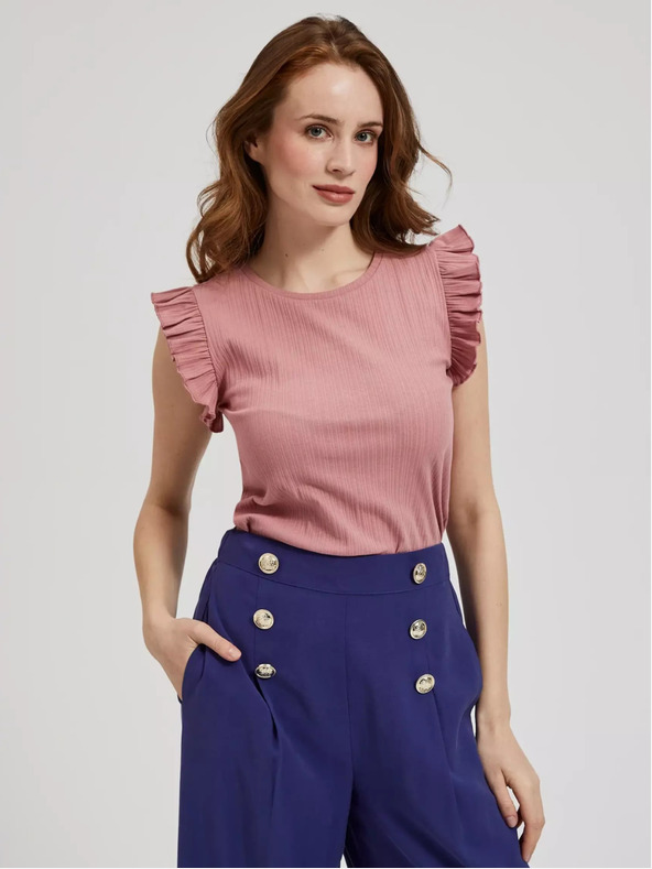 Moodo Stara roza srajca z volančki na ramenih Moodo