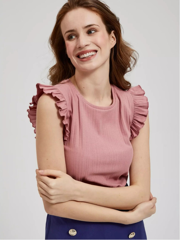 Moodo Stara roza srajca z volančki na ramenih Moodo