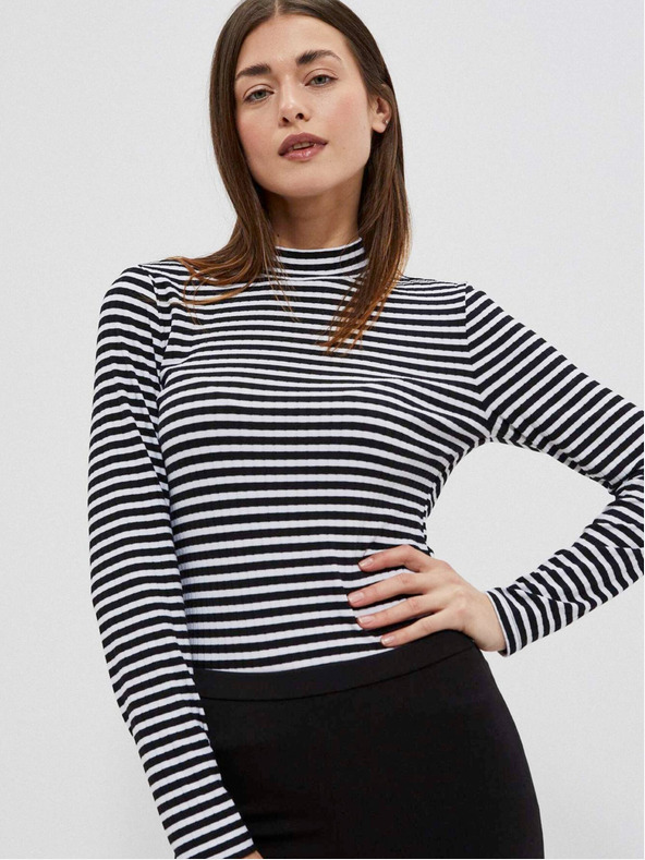 Moodo Bela in črna črtasta ženska majica Moodo