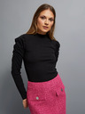 Moodo Črna ženska rebrasta bluza s puhastimi rokavi in rolojem Moodo