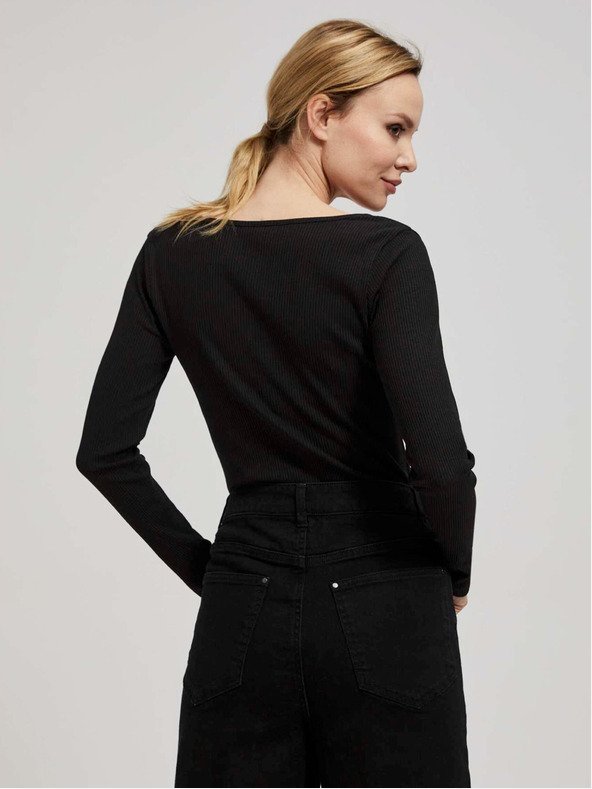 Moodo Črna ženska rebrasta srajca z gumbi Moodo