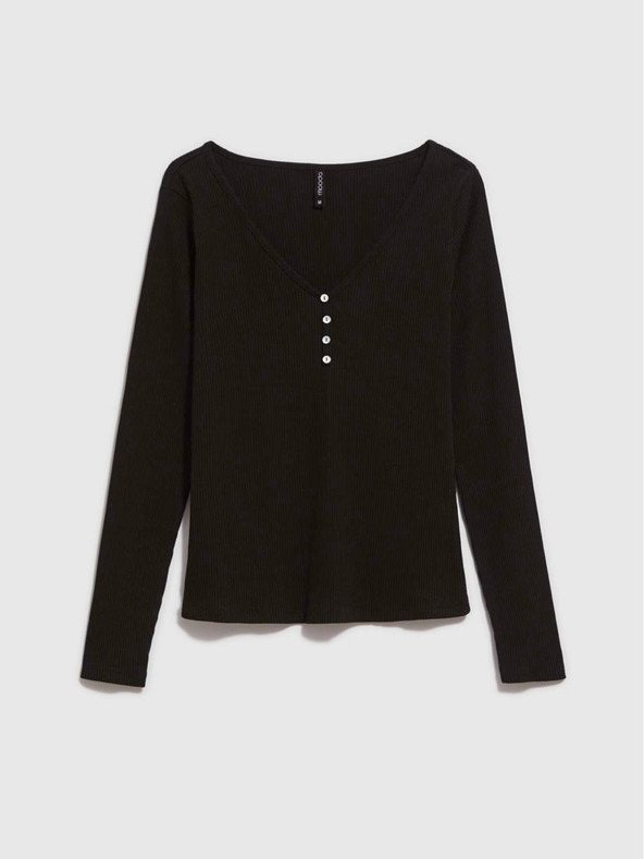 Moodo Črna ženska rebrasta srajca z gumbi Moodo