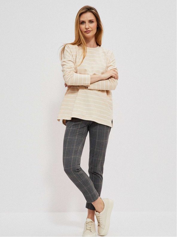 Moodo Bela in bež ženska črtasta majica Moodo