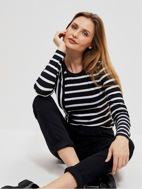 Moodo Bela in črna črtasta ženska majica Moodo