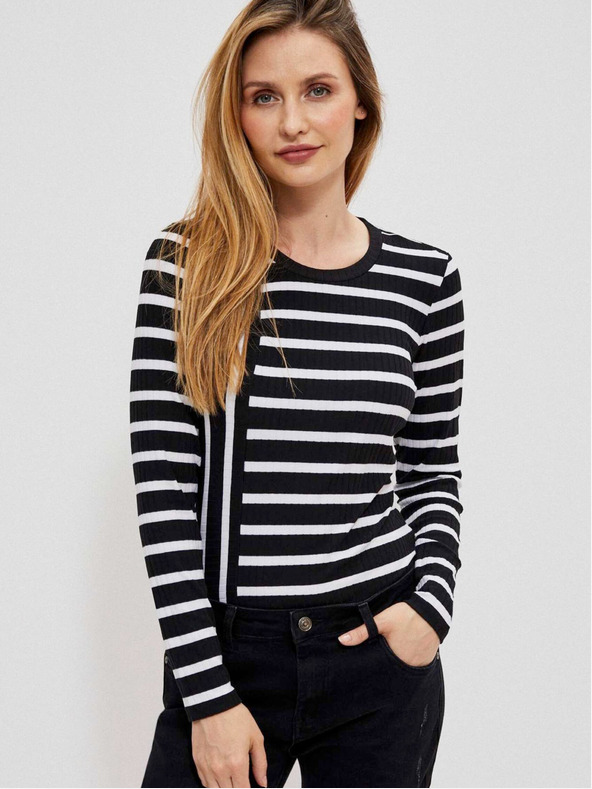 Moodo Bela in črna črtasta ženska majica Moodo