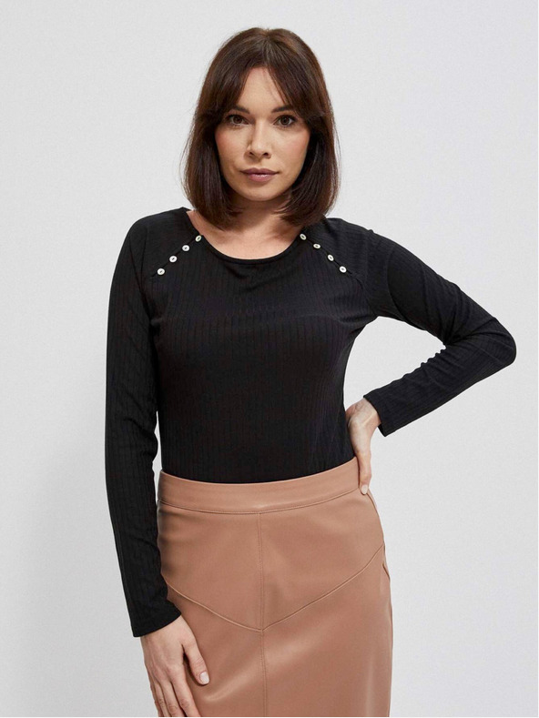 Moodo Črna ženska majica z dolgimi rokavi Moodo