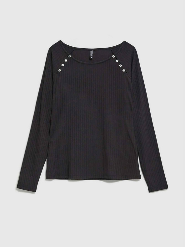 Moodo Črna ženska majica z dolgimi rokavi Moodo