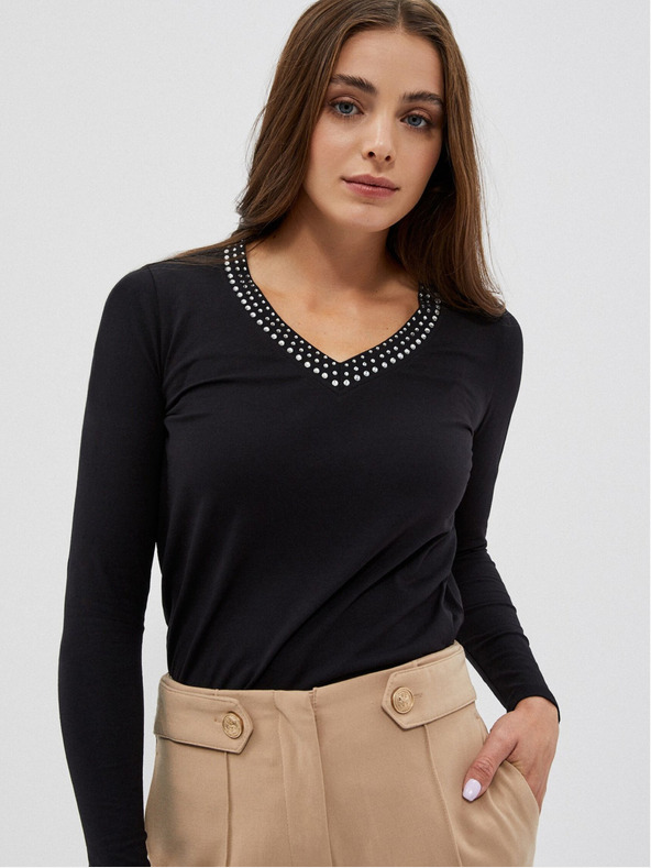 Moodo Črna ženska majica z okrasnim izrezom Moodo