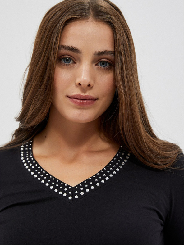 Moodo Črna ženska majica z okrasnim izrezom Moodo