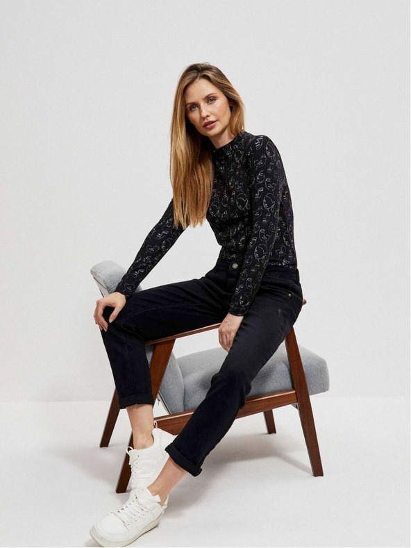 Moodo Črna ženska majica z vzorcem Moodo