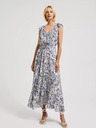 Moodo Modra cvetlična obleka z volančki na dekolteju Moodo