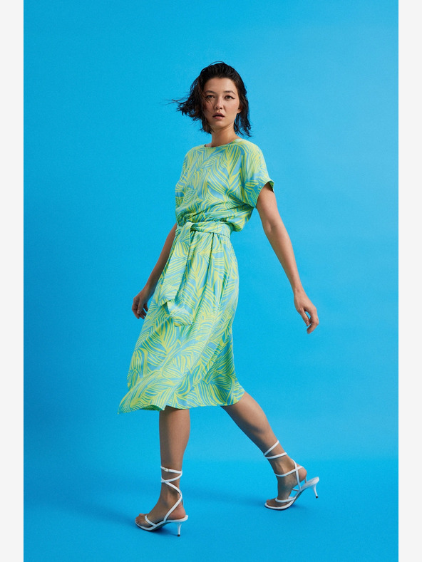 Moodo Turkizna obleka z zavezanim pasom Moodo