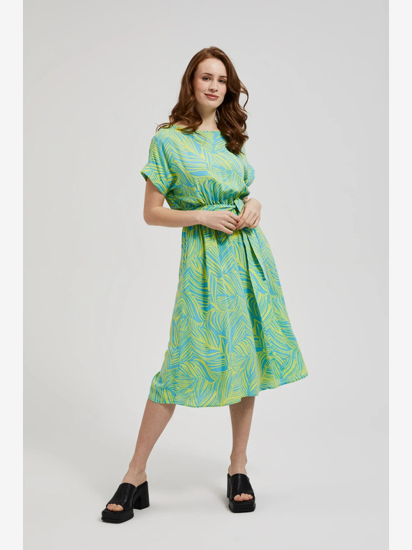 Moodo Turkizna obleka z zavezanim pasom Moodo