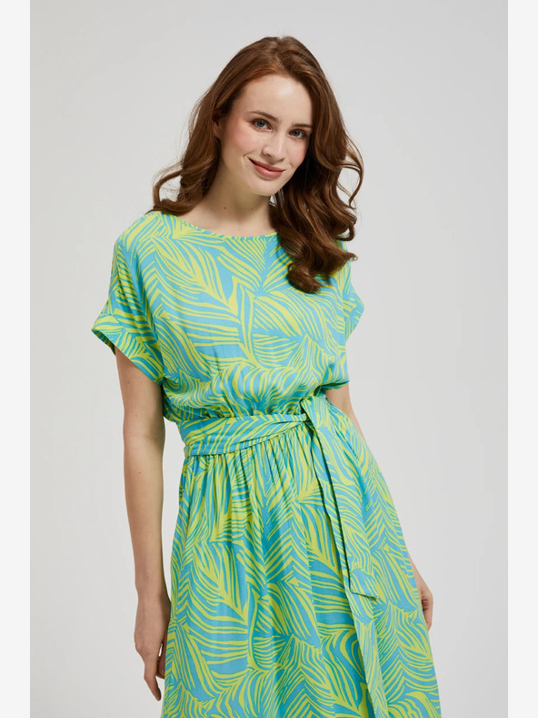 Moodo Turkizna obleka z zavezanim pasom Moodo