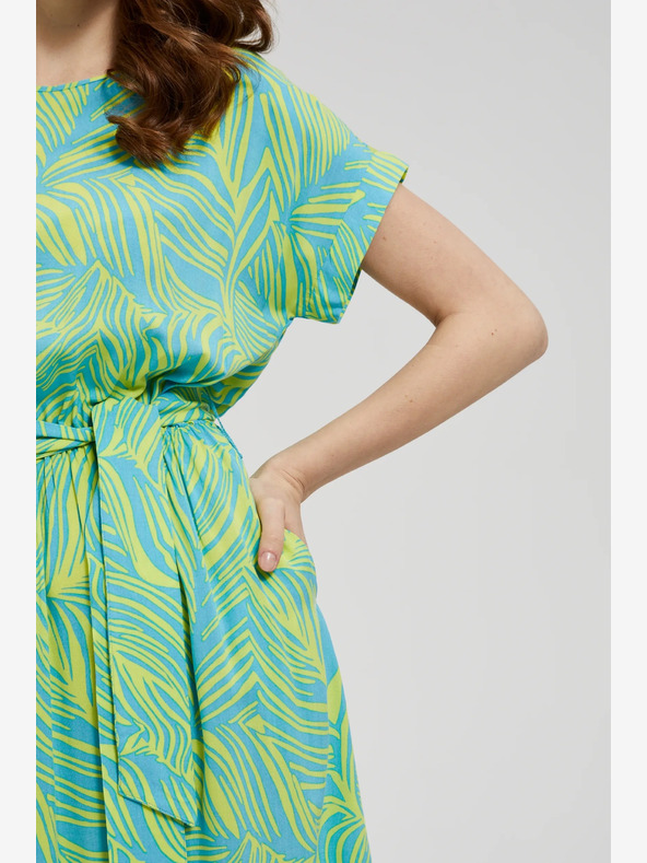 Moodo Turkizna obleka z zavezanim pasom Moodo