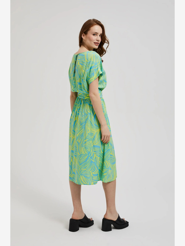 Moodo Turkizna obleka z zavezanim pasom Moodo