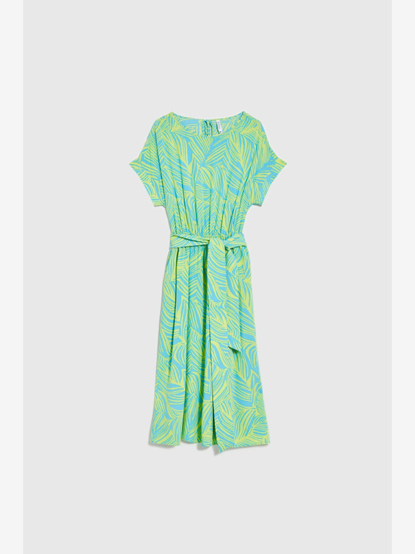 Moodo Turkizna obleka z zavezanim pasom Moodo