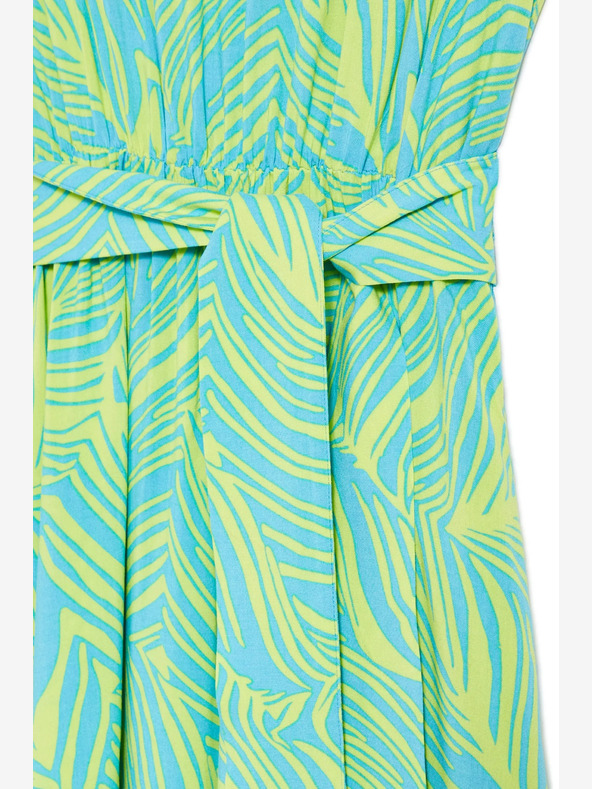 Moodo Turkizna obleka z zavezanim pasom Moodo