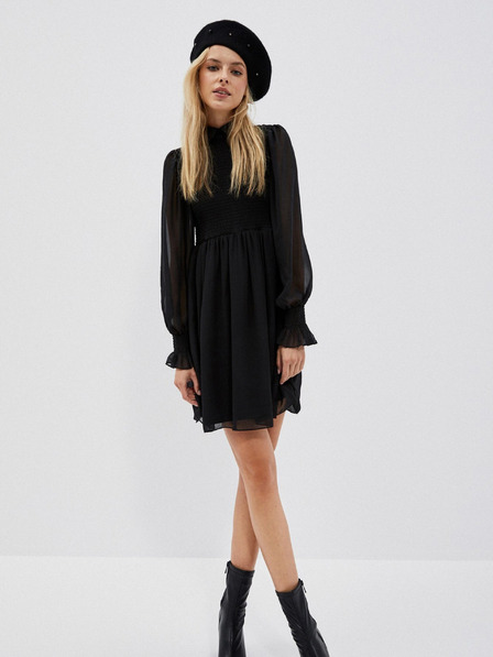 Moodo Črna ženska obleka z volančastimi rokavi Moodo