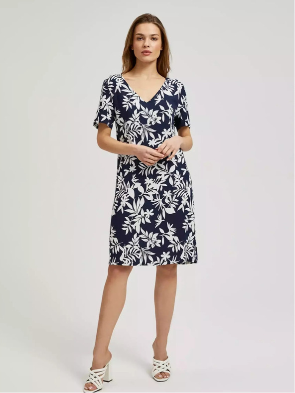 Moodo Temno modra obleka s cvetličnim vzorcem Moodo