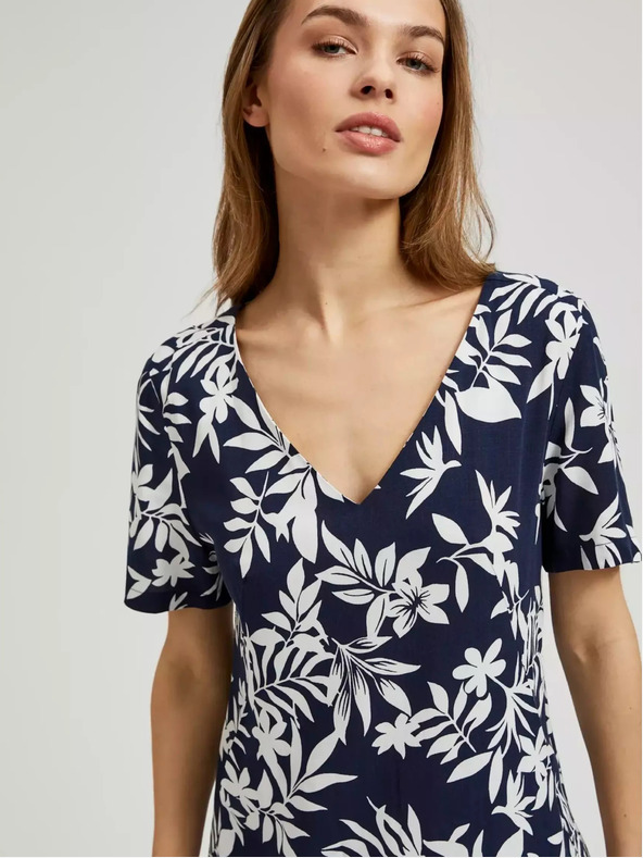 Moodo Temno modra obleka s cvetličnim vzorcem Moodo