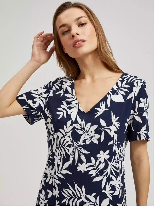 Moodo Temno modra obleka s cvetličnim vzorcem Moodo