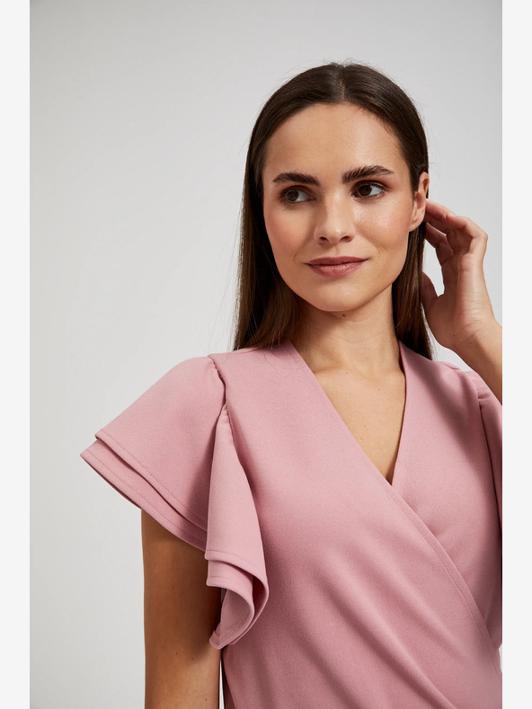 Moodo Roza obleka z volančki na rokavih Moodo