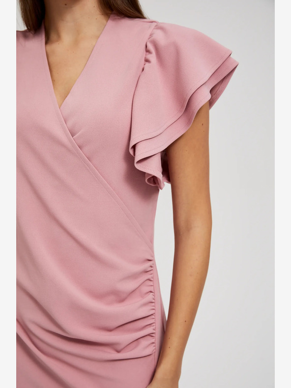 Moodo Roza obleka z volančki na rokavih Moodo