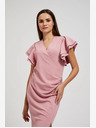 Moodo Roza obleka z volančki na rokavih Moodo