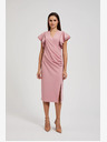 Moodo Roza obleka z volančki na rokavih Moodo