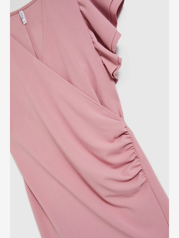 Moodo Roza obleka z volančki na rokavih Moodo