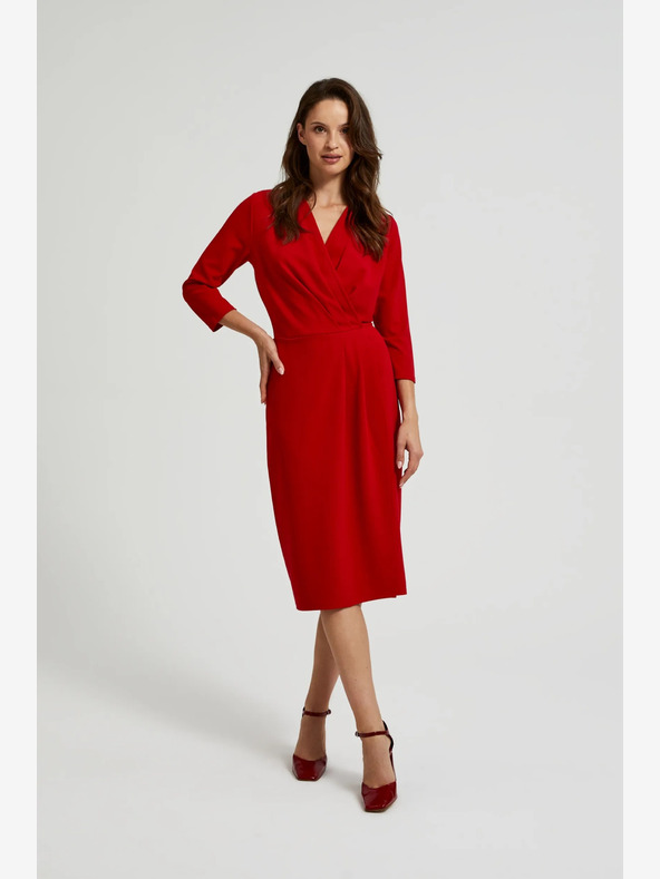 Moodo Rdeča midi obleka z volančki Moodo