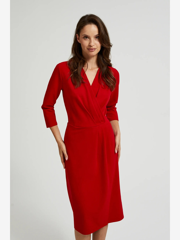 Moodo Rdeča midi obleka z volančki Moodo