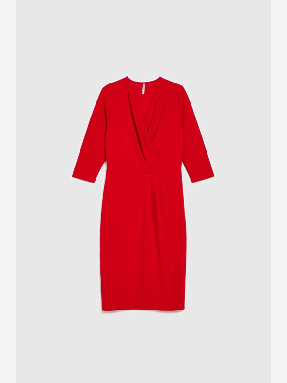 Moodo Rdeča midi obleka z volančki Moodo