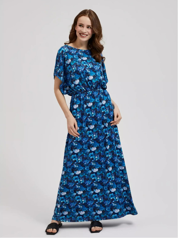 Moodo Modra maksi obleka s tropskim vzorcem Moodo