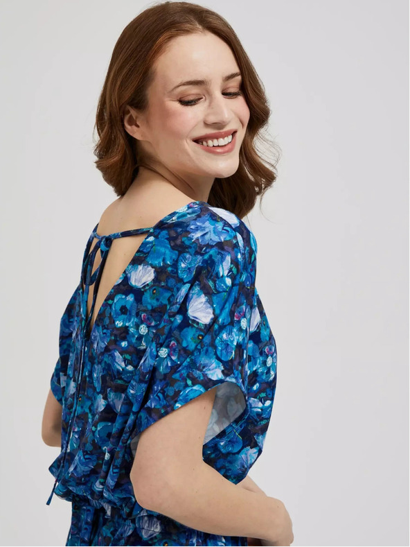 Moodo Modra maksi obleka s tropskim vzorcem Moodo