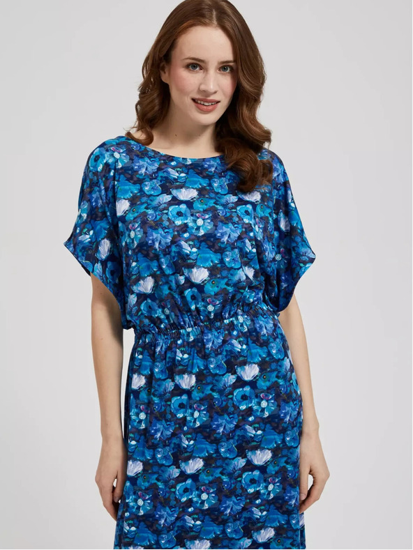 Moodo Modra maksi obleka s tropskim vzorcem Moodo