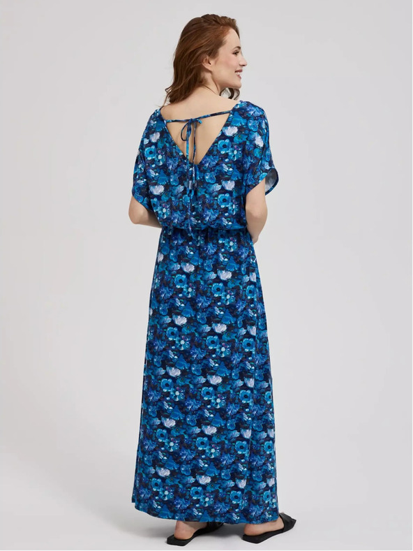 Moodo Modra maksi obleka s tropskim vzorcem Moodo