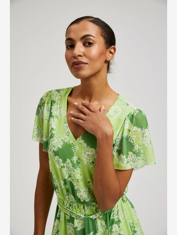 Moodo Zelena vzorčasta obleka Moodo