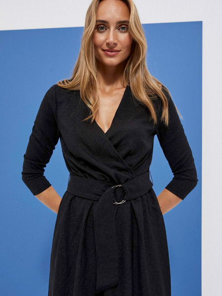 Moodo Črna ženska obleka s pasom Moodo