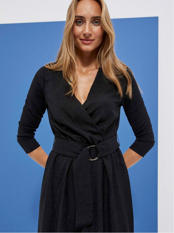 Moodo Črna ženska obleka s pasom Moodo