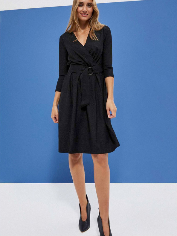 Moodo Črna ženska obleka s pasom Moodo