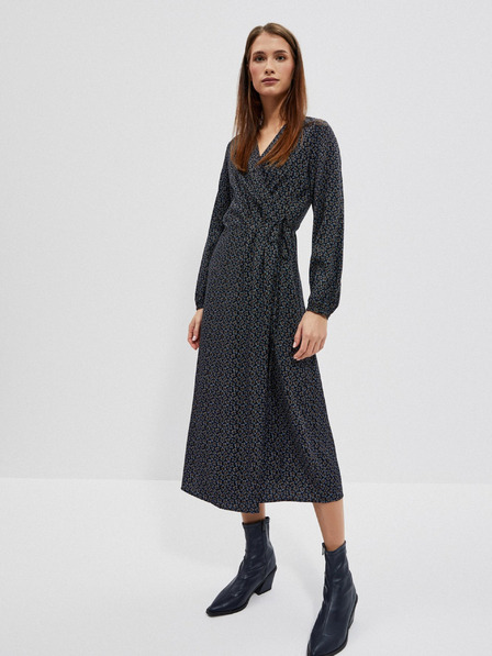 Moodo Črna ženska vzorčasta midi obleka Moodo