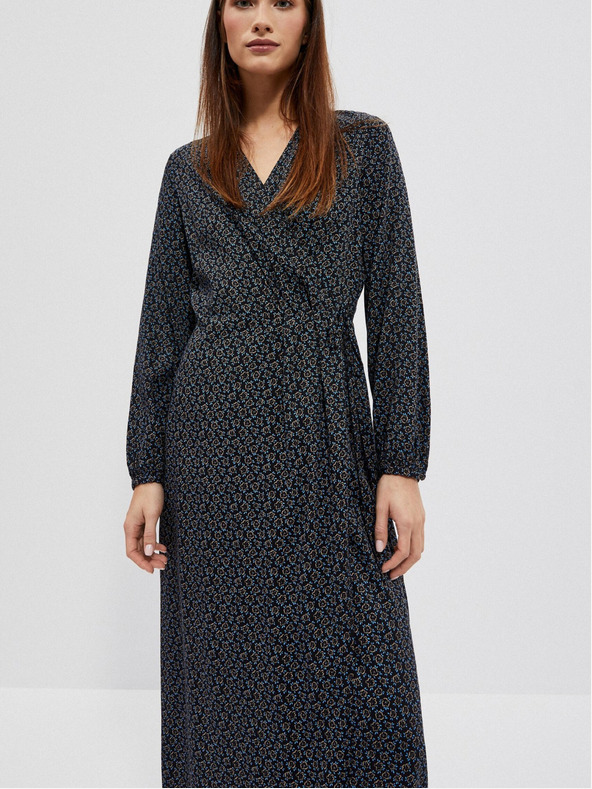 Moodo Črna ženska vzorčasta midi obleka Moodo