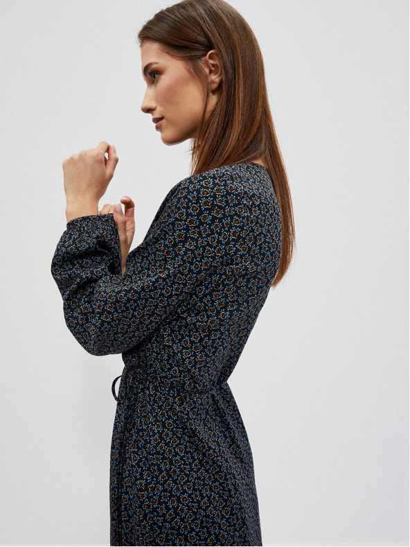 Moodo Črna ženska vzorčasta midi obleka Moodo