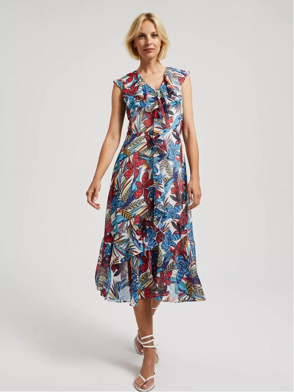 Moodo Rdeče-modra cvetlična midi obleka Moodo