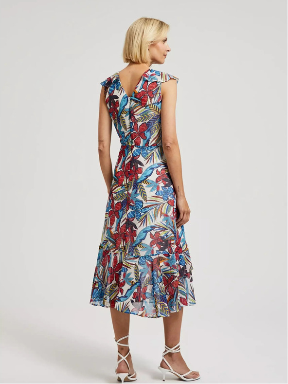 Moodo Rdeče-modra cvetlična midi obleka Moodo